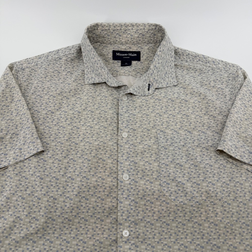 Mizzen+Main Leeward Performance Short Sleeve Shirt Trim XL Grey Blue Pixel Print